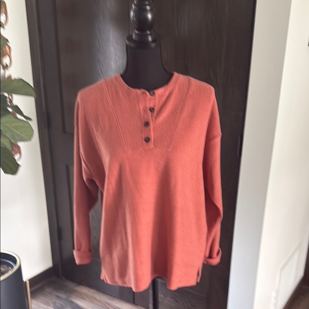 Madewell Coral Boxy Long Sleeve Button Down